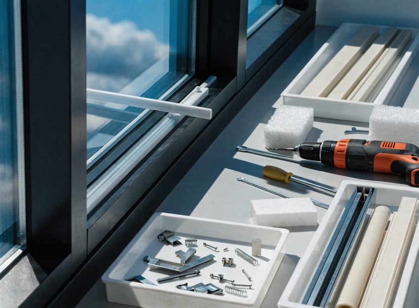 Werkzeug und Fensterbeschläge bei der Wartung